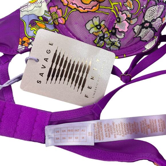 NWT SAVAGE X FENTY Mod Poppy Unlined Lace Balconette Bra Sz 30A - Picture 8 of 8